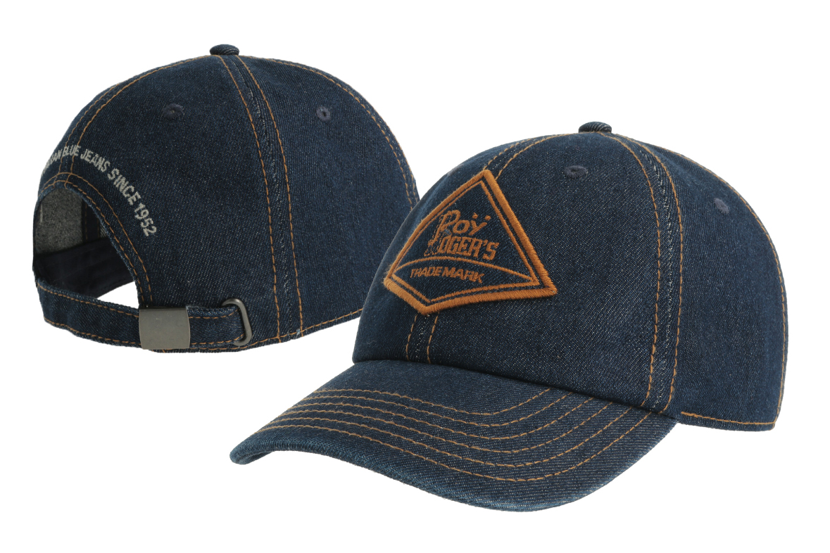 Keps 6 paneler, halvböjd skärm 13519 – Fram: denimpatch med platt brodyr