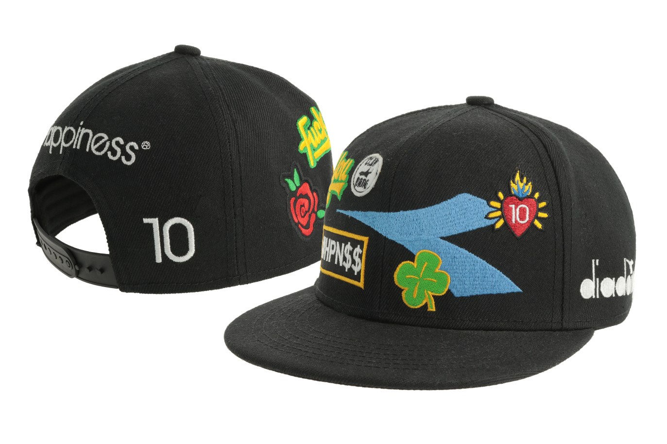 Snapback-keps 7196 – Fram: platt brodyr, filtpatch och nylonpatch med platt brodyr och brodyrkant